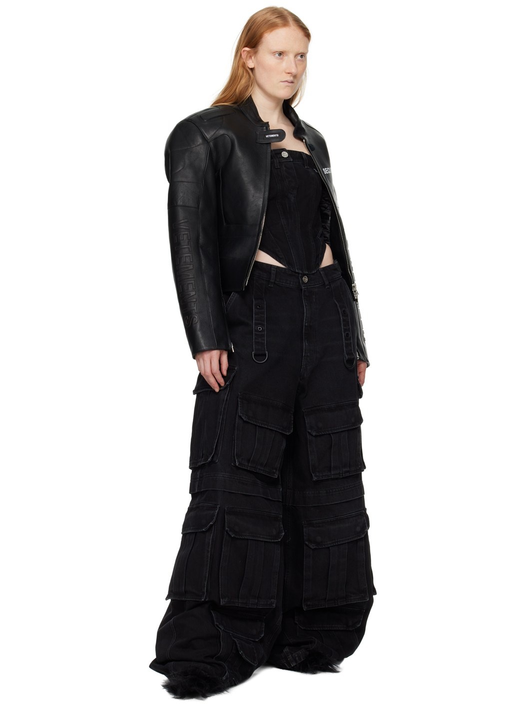 Black Paneled Denim Tank Top - 4
