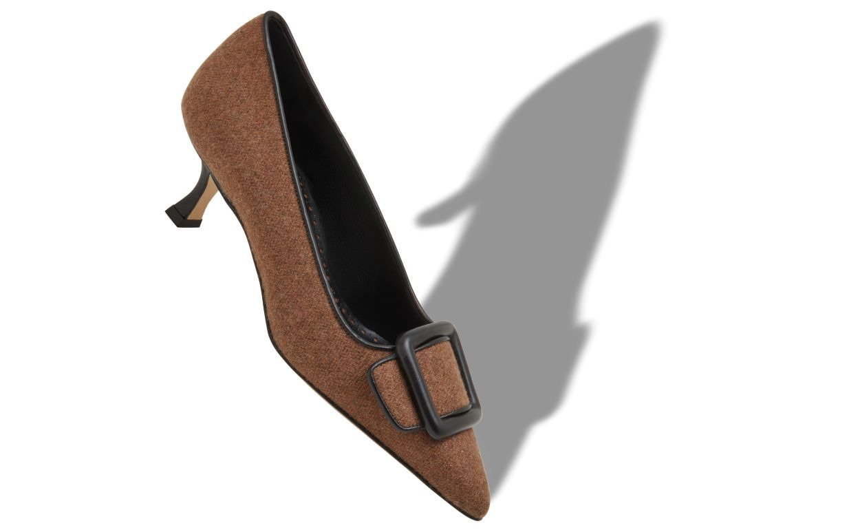 Brown and Black Wool Buckle Detail Pumps - 2