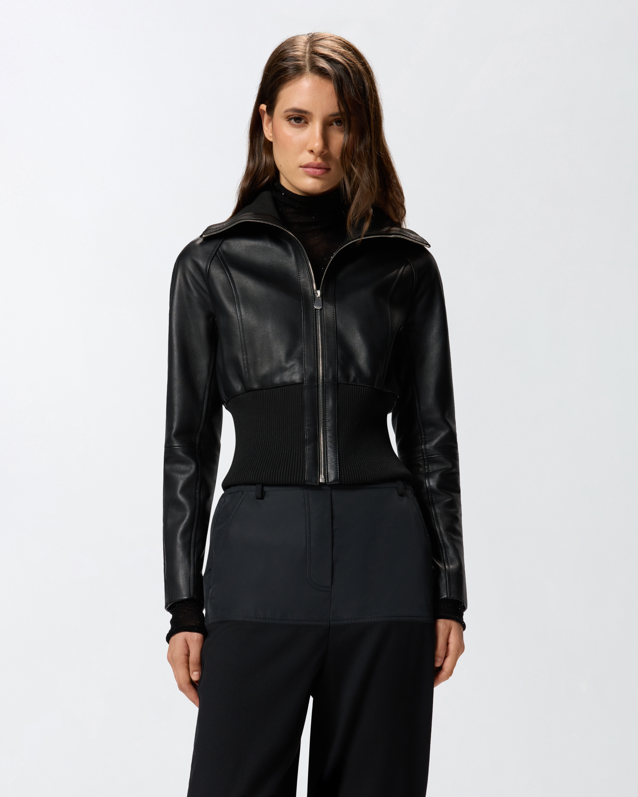 SHORT NAPPA LEATHER AND KNIT JACKET - 2