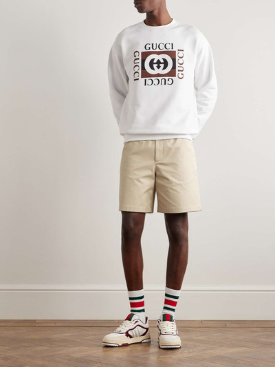 GUCCI Straight-Leg Webbing-Trimmed Cotton-Twill Shorts outlook