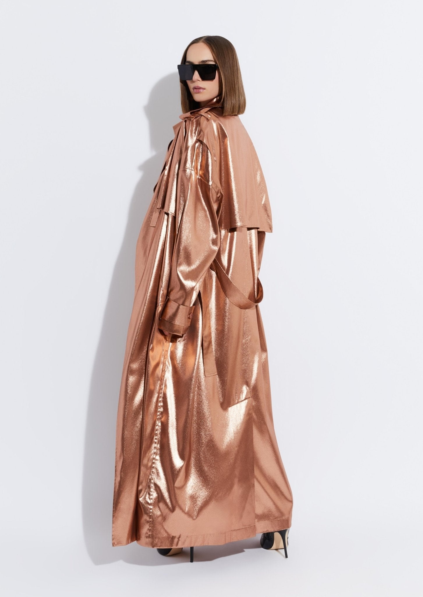 Metallic Silk Double Breasted Trench - 3