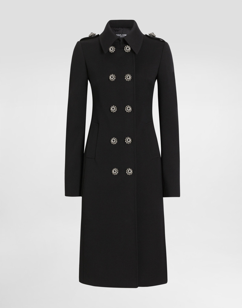 Double-breasted wool coat with bejeweled buttons 1