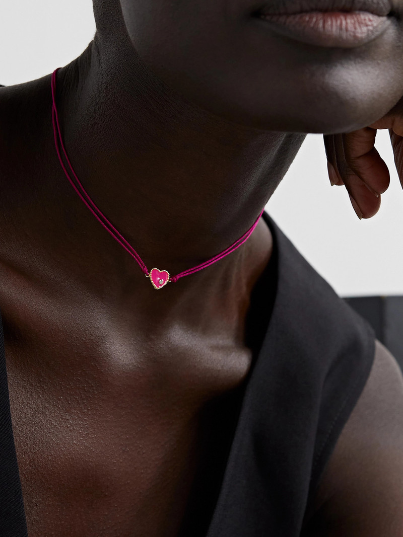 Yvonne Léon 9-karat Gold, Cord, Enamel And Diamond Necklace outlook