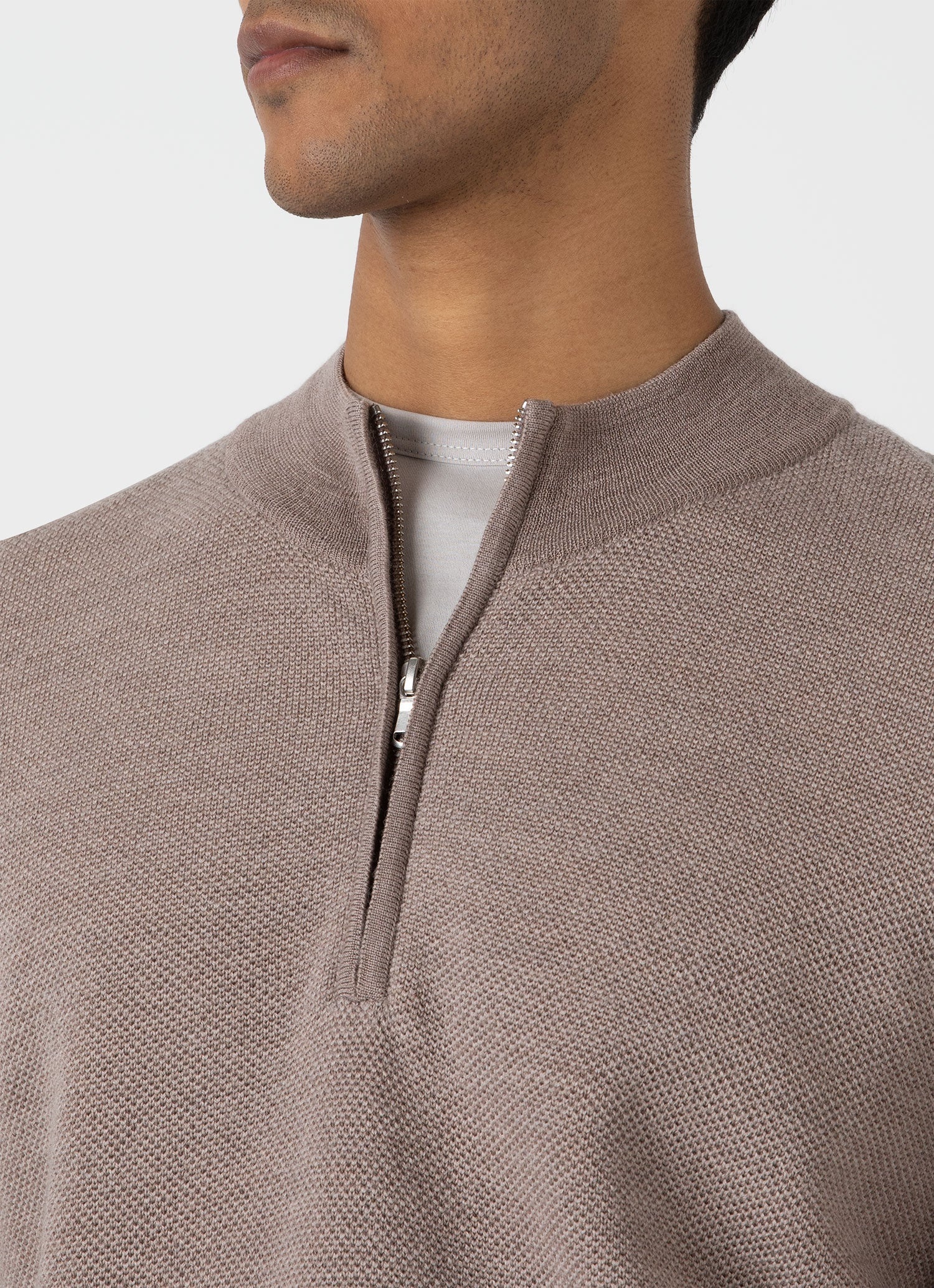 Merino Honeycomb Zip Neck Jumper - 6