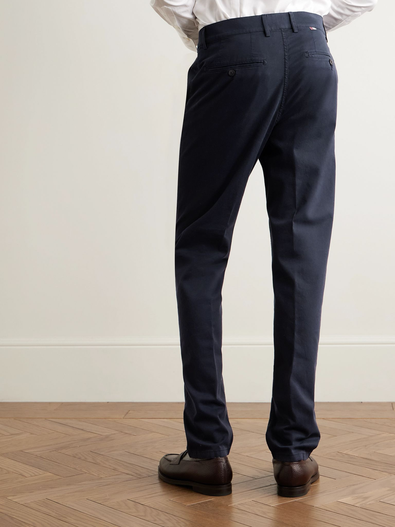 Slim-Fit Garment-Dyed Cotton-Blend Twill Trousers Blue - 4