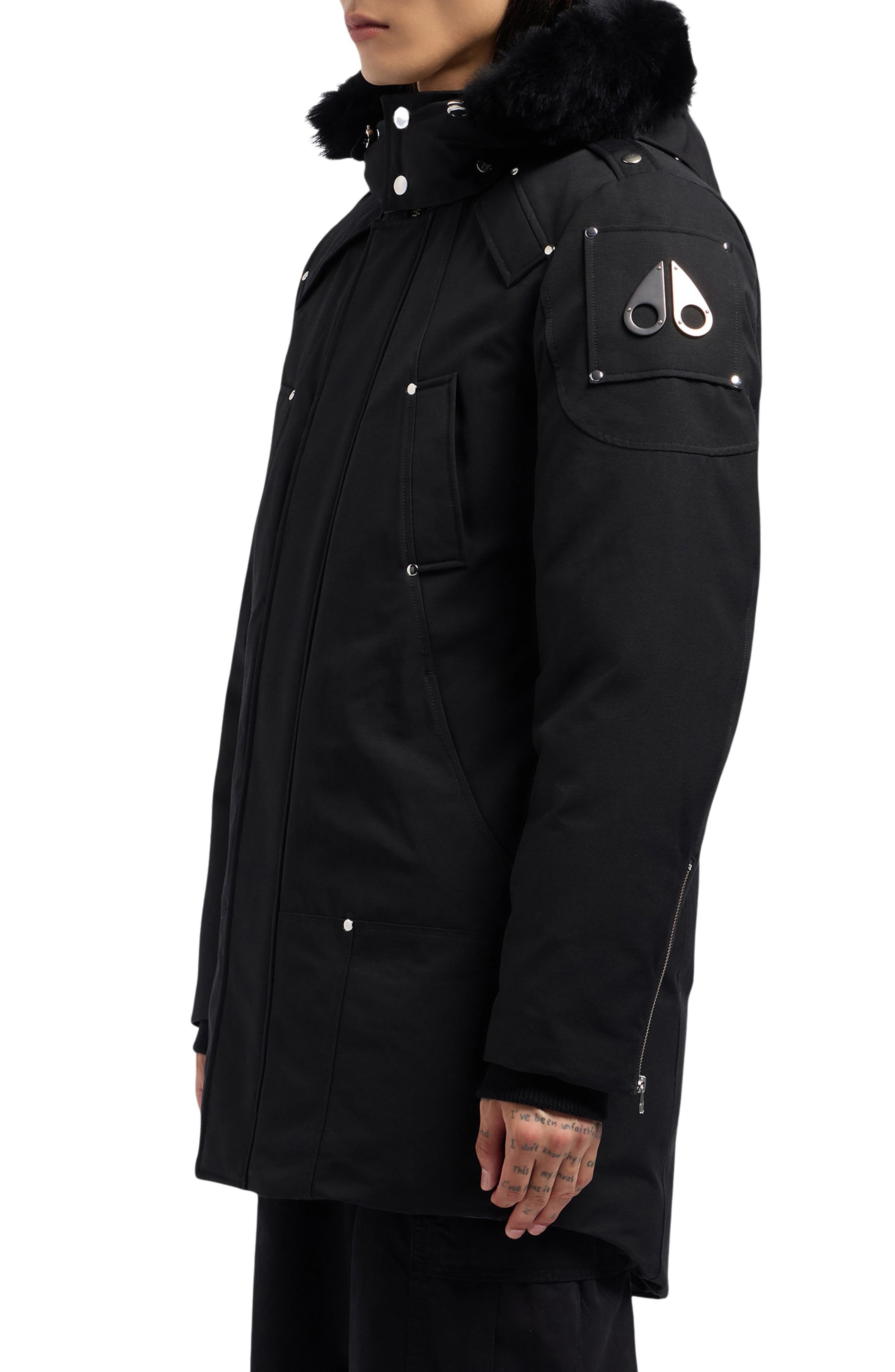 Moose Knuckles Original Stirling Down Parka with Removable Genuine Shearling Hood in Black W/Black S - 3