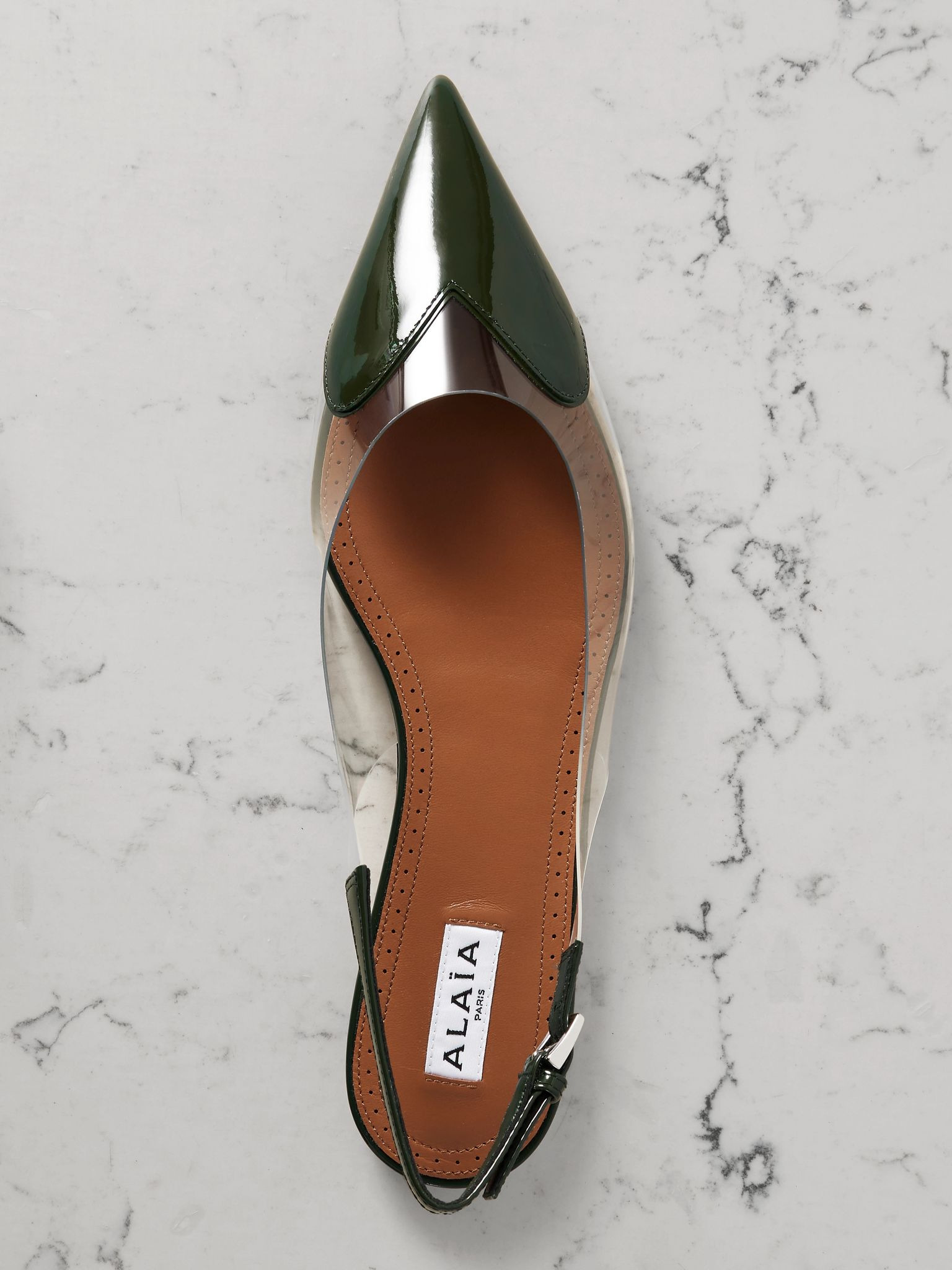Le Cœur PU and patent-leather slingback point-toe flats Dark green - 5