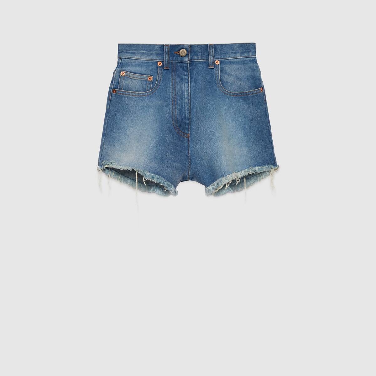 Washed denim shorts with Gucci cherry - 1