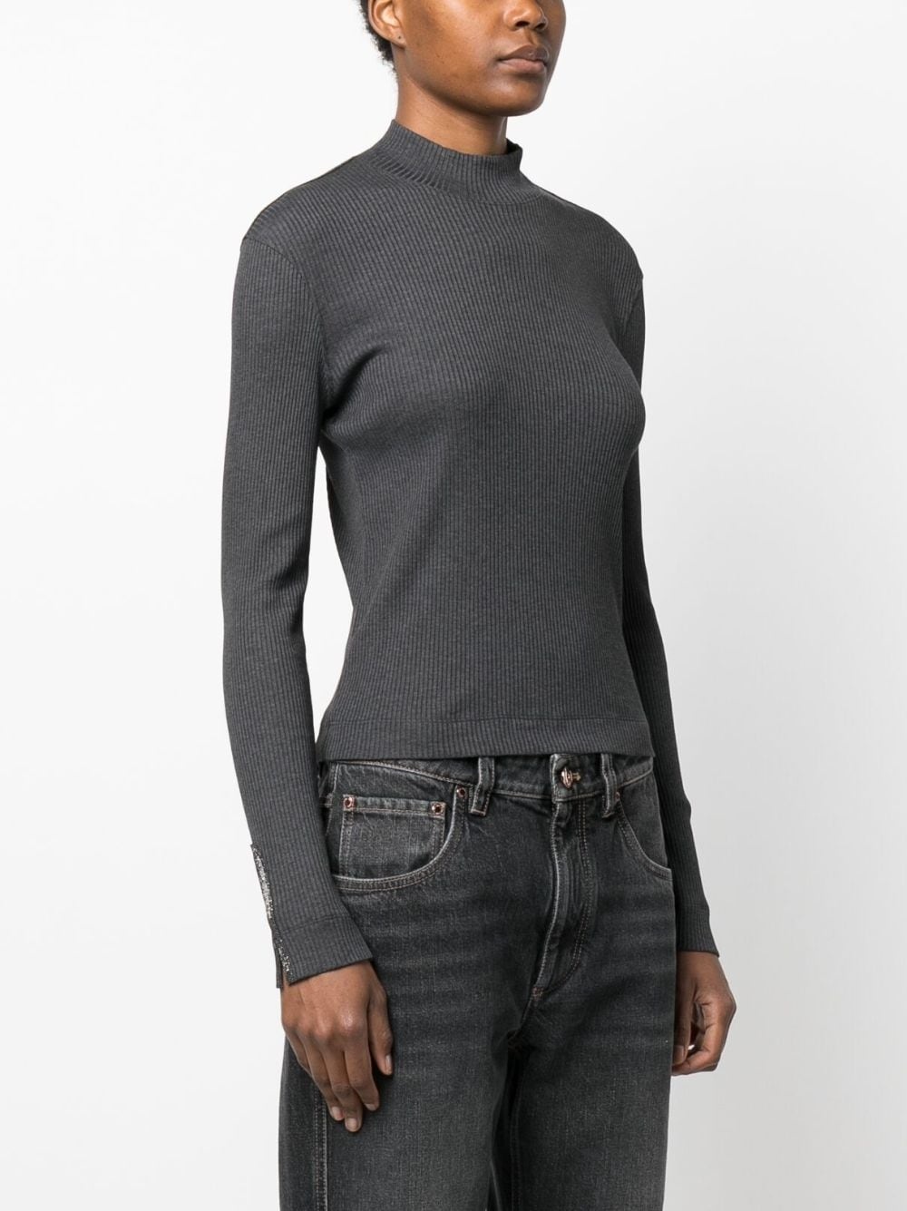 roll-neck ribbed jersey top - 3