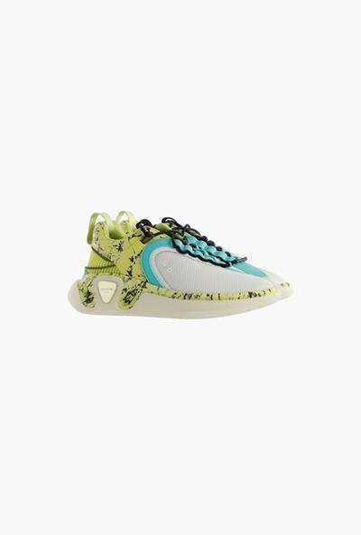 Balmain White gummy leather and mesh marble print B-Runner sneakers outlook