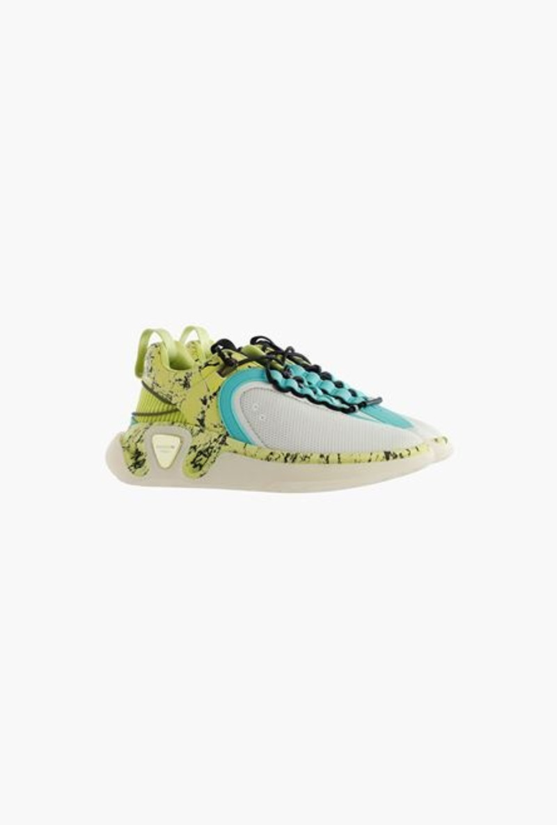 Balmain White gummy leather and mesh marble print B-Runner sneakers outlook