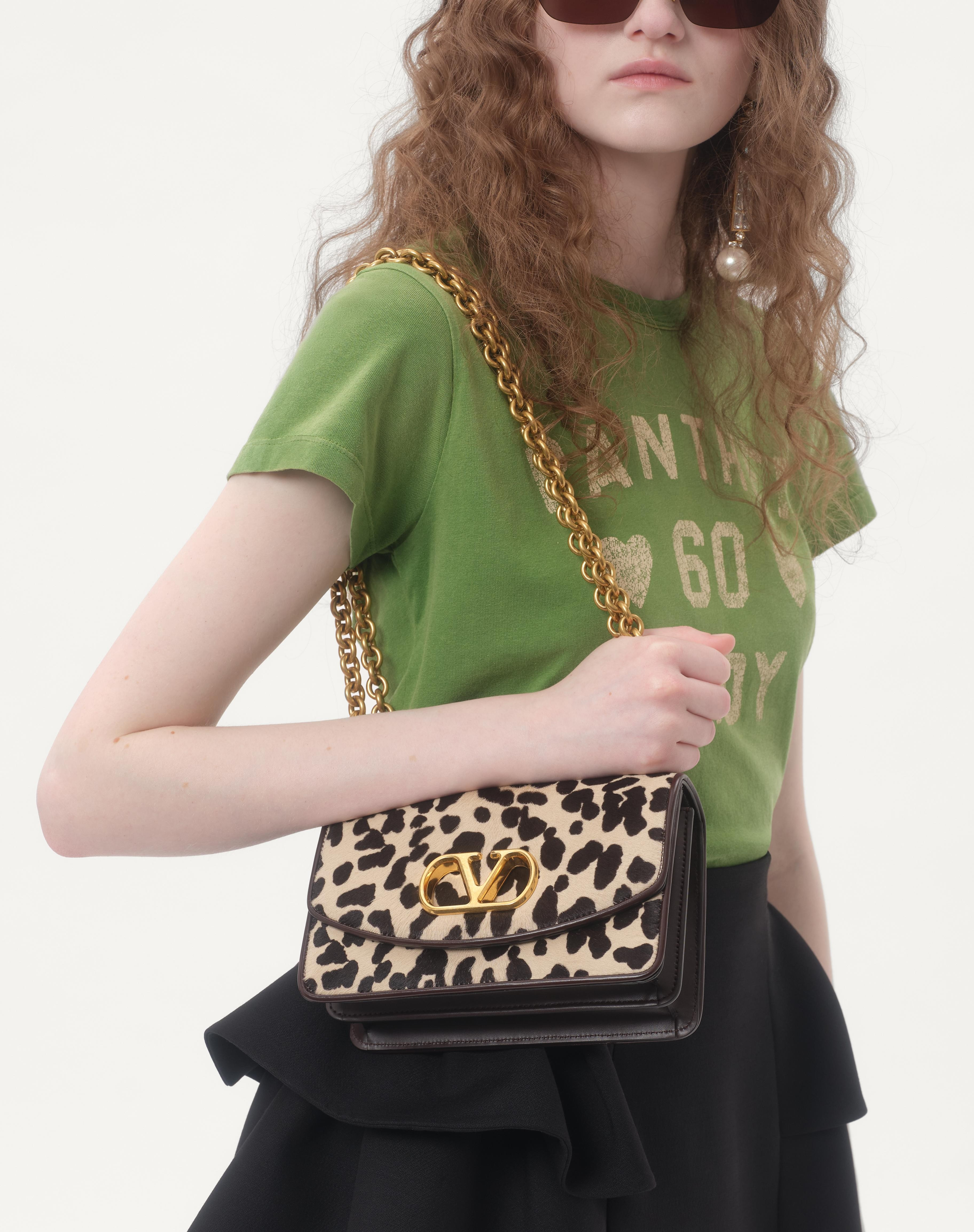 VALENTINO GARAVANI VAIN SMALL SHOULDER BAG IN PONY EFFECT CALFSKIN WITH ANIMALIER PRINT - 7