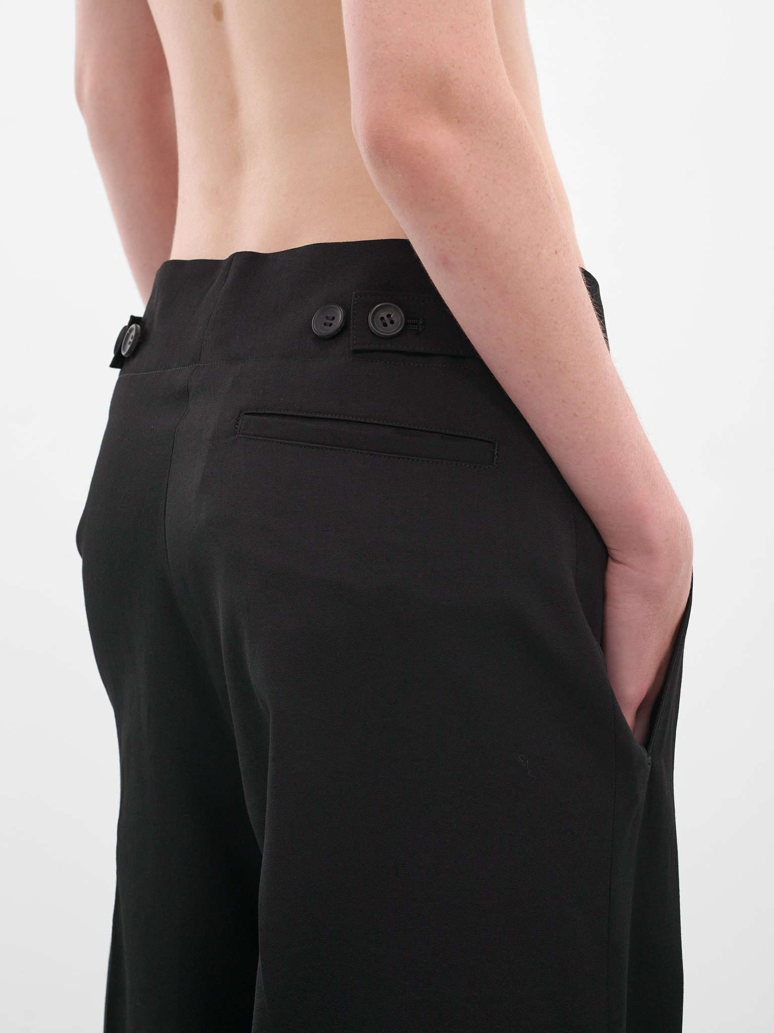 Black Gabardine Vent Wide Trousers - 5