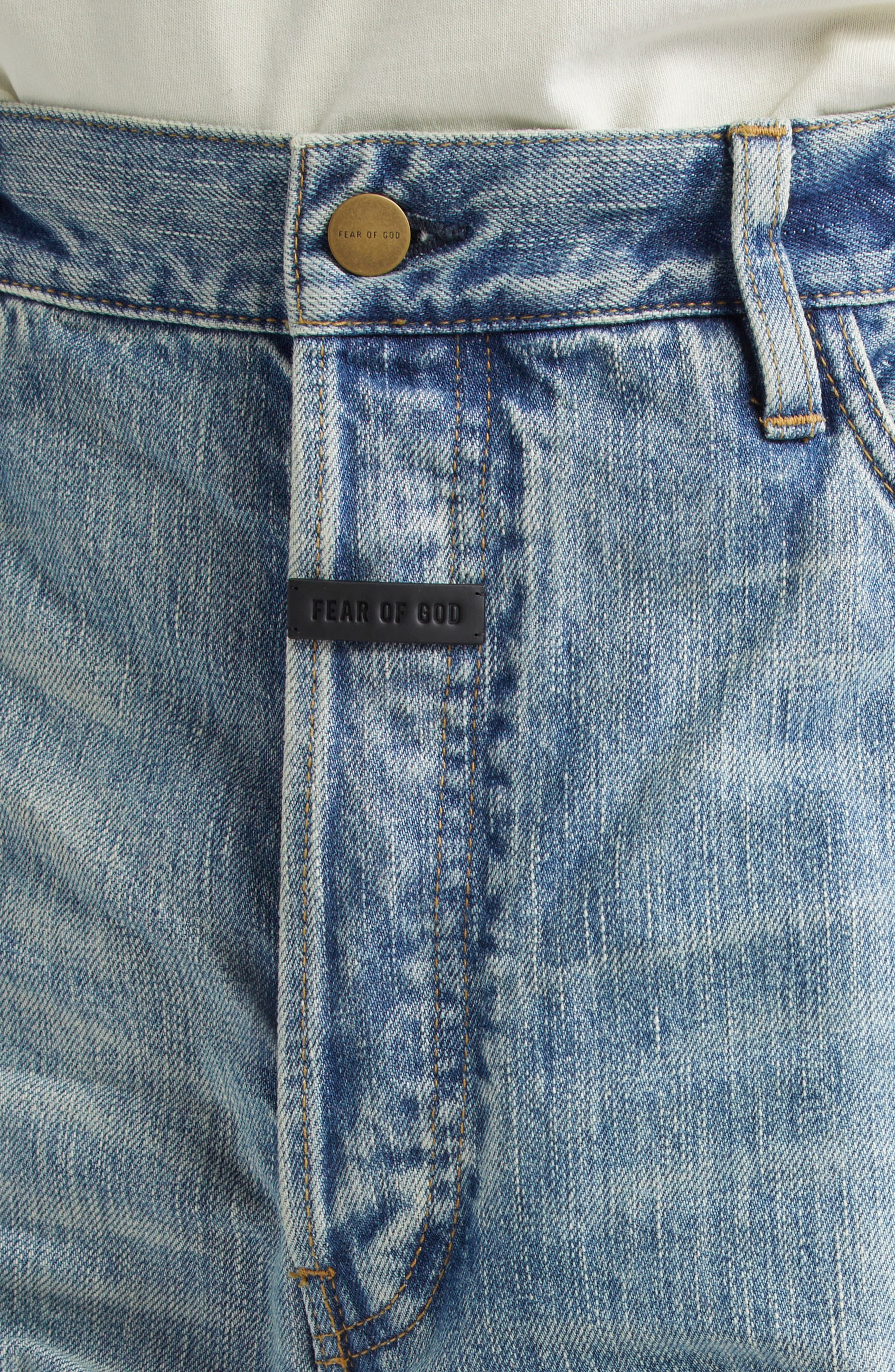 Fear of God Five-Pocket Raw Hem Straight Leg Jeans in Indigo 2 at Nordstrom - 5