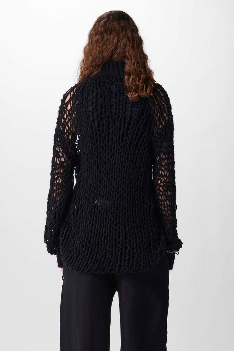 Leontine Knitted Mock Neck Open Stitch Jumper - 3