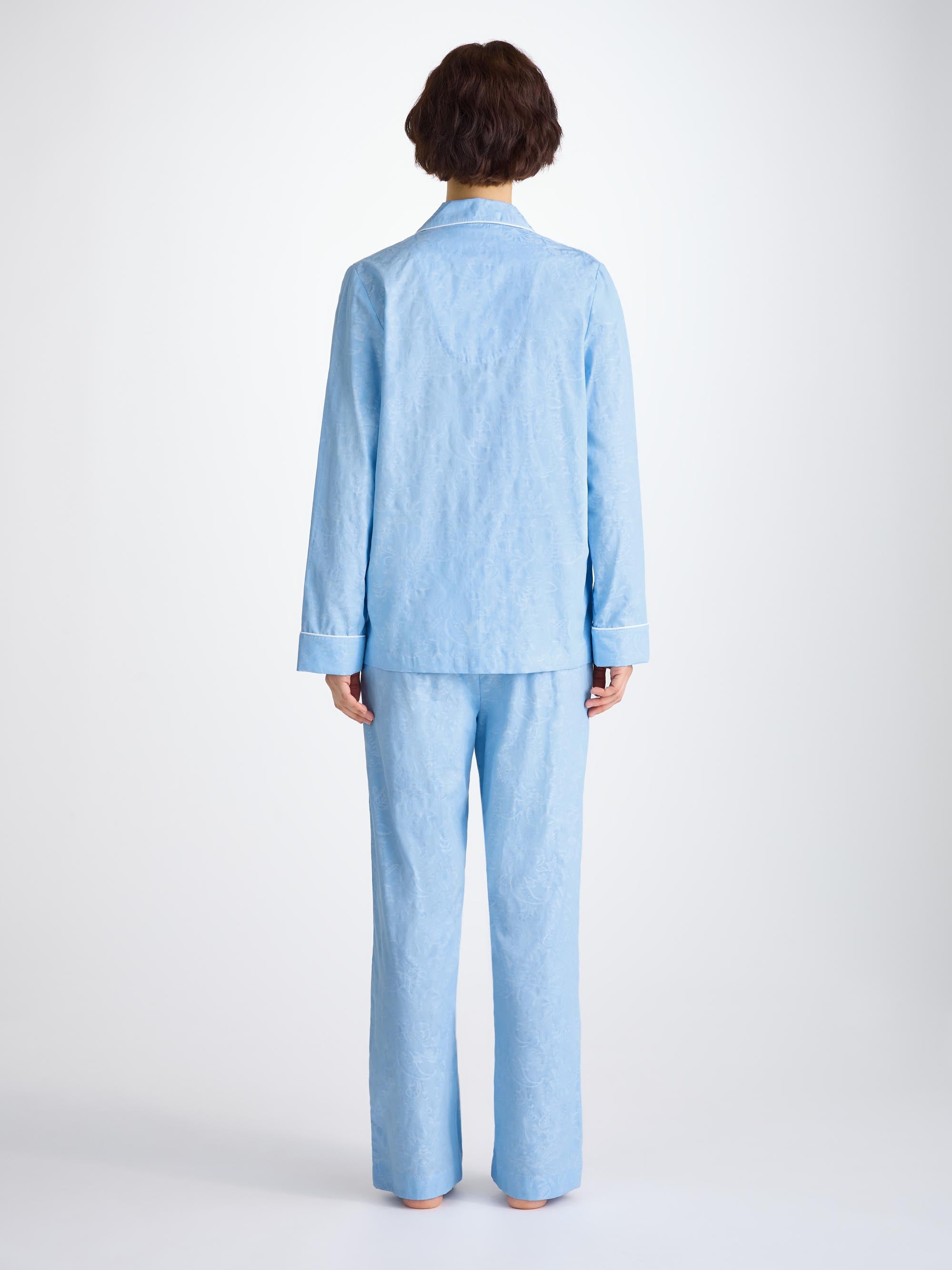 Women's Pajamas Cotton Jacquard Light Blue Jungle Paisley Pattern - 5