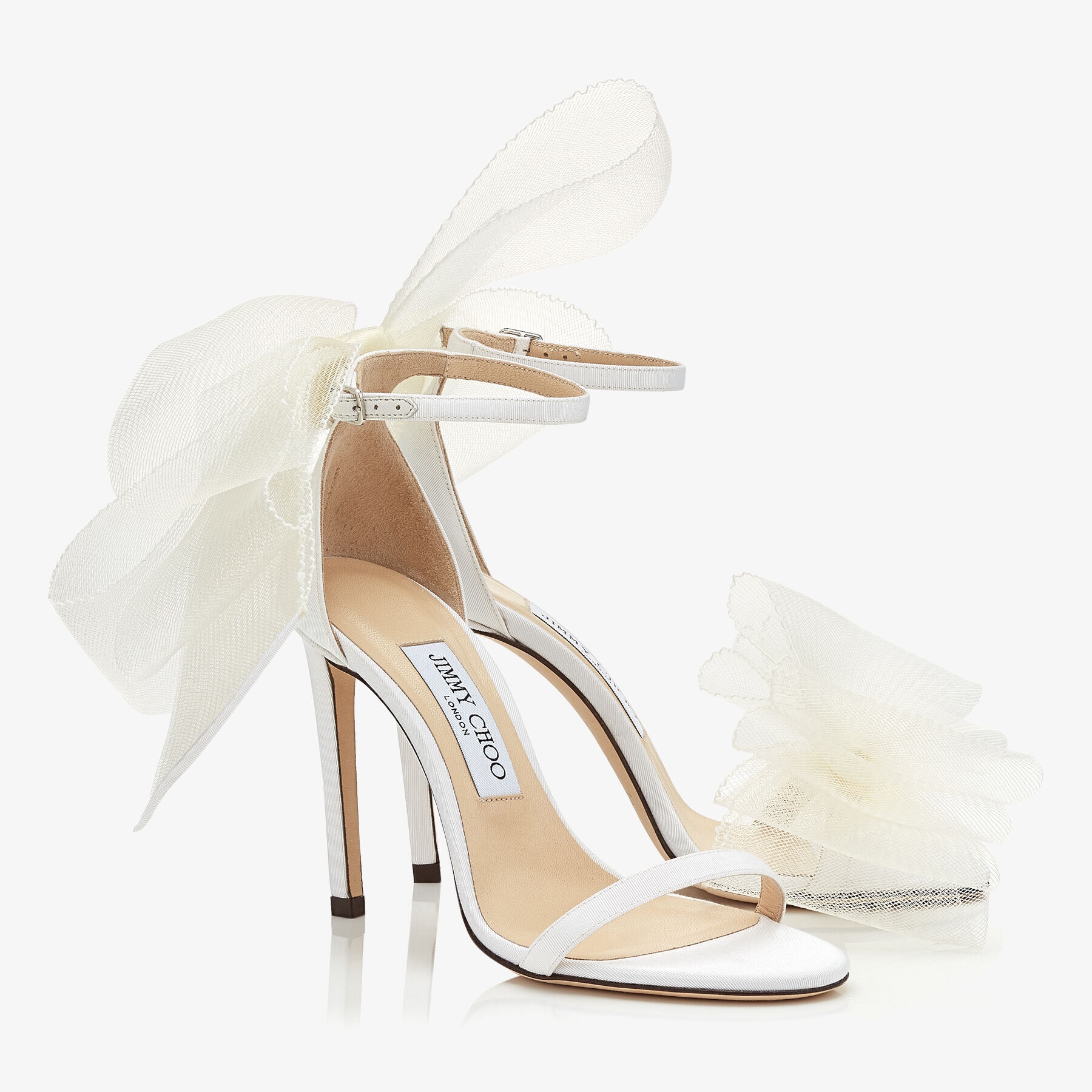 Aveline 100
Latte Sandals with Asymmetric Grosgrain Mesh Fascinator Bows - 4