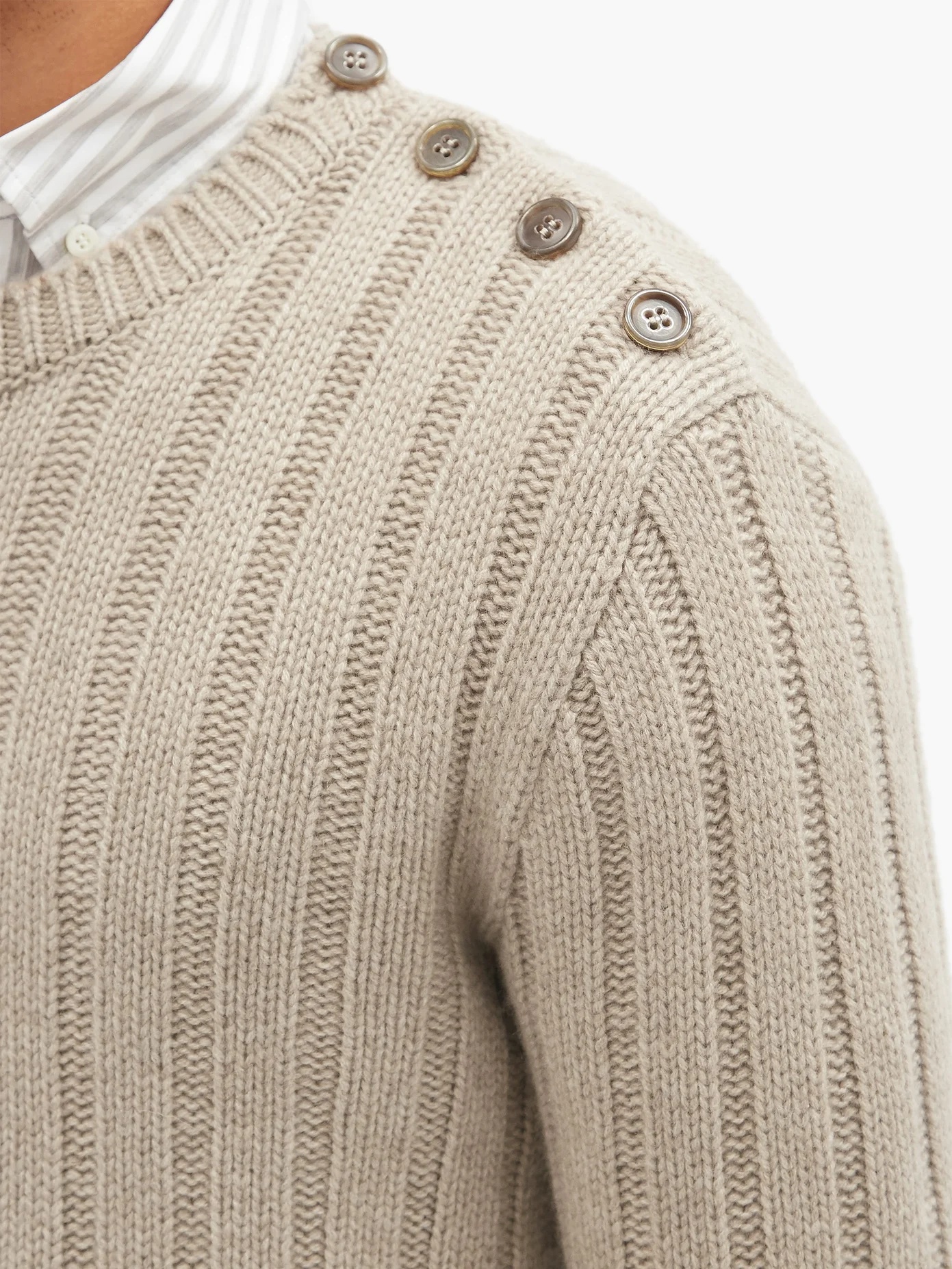 Buttoned-shoulder ribbed-cashmere sweater - 3