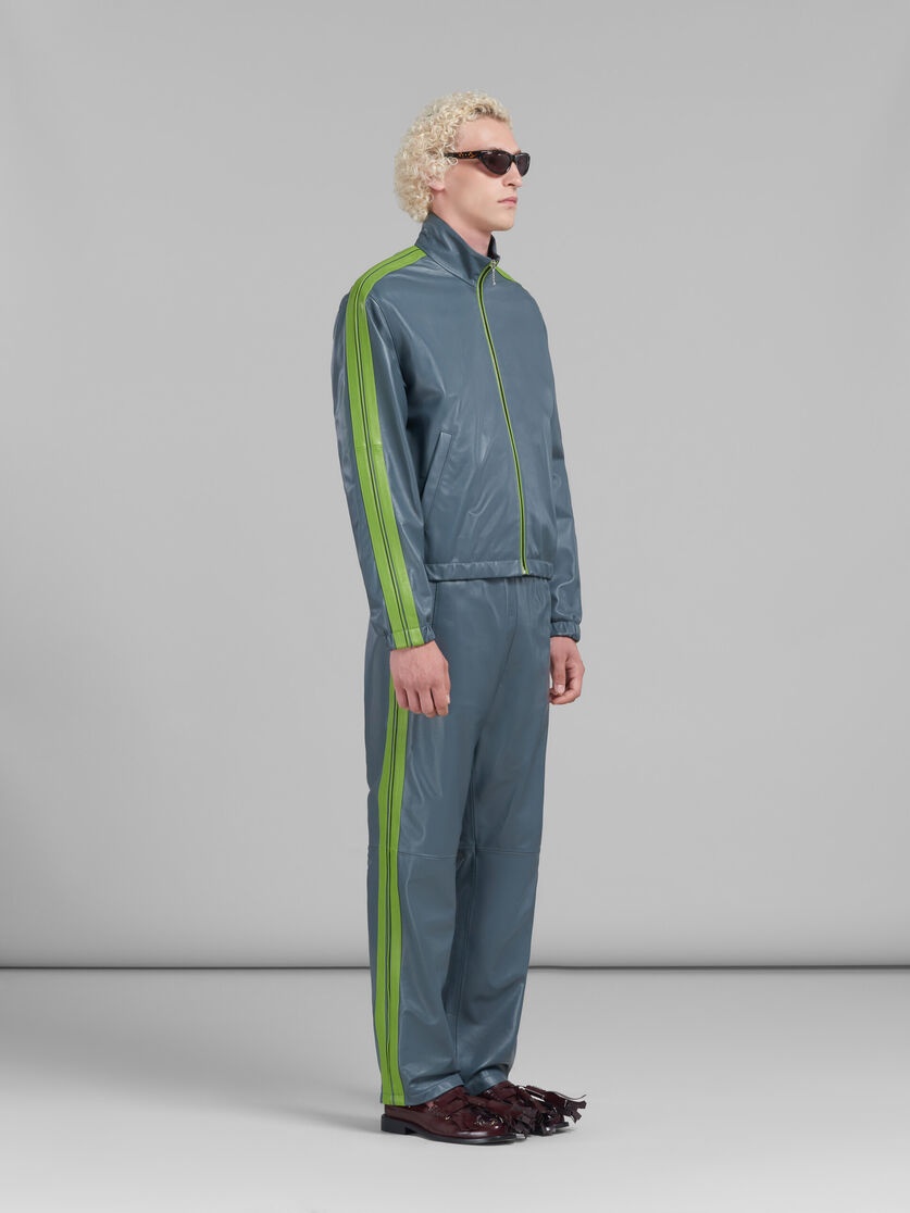 TEAL NAPPA LEATHER TRACK PANTS - 5