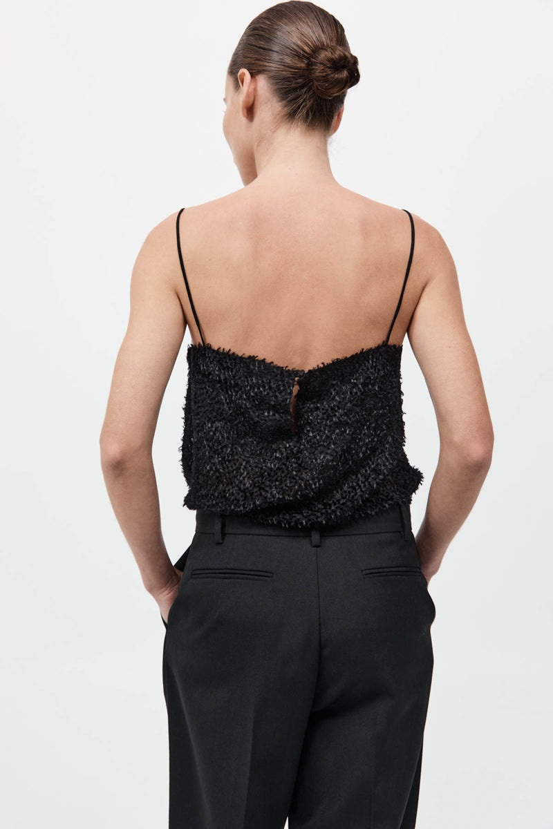 Feathered Silk Cami - Black - 5