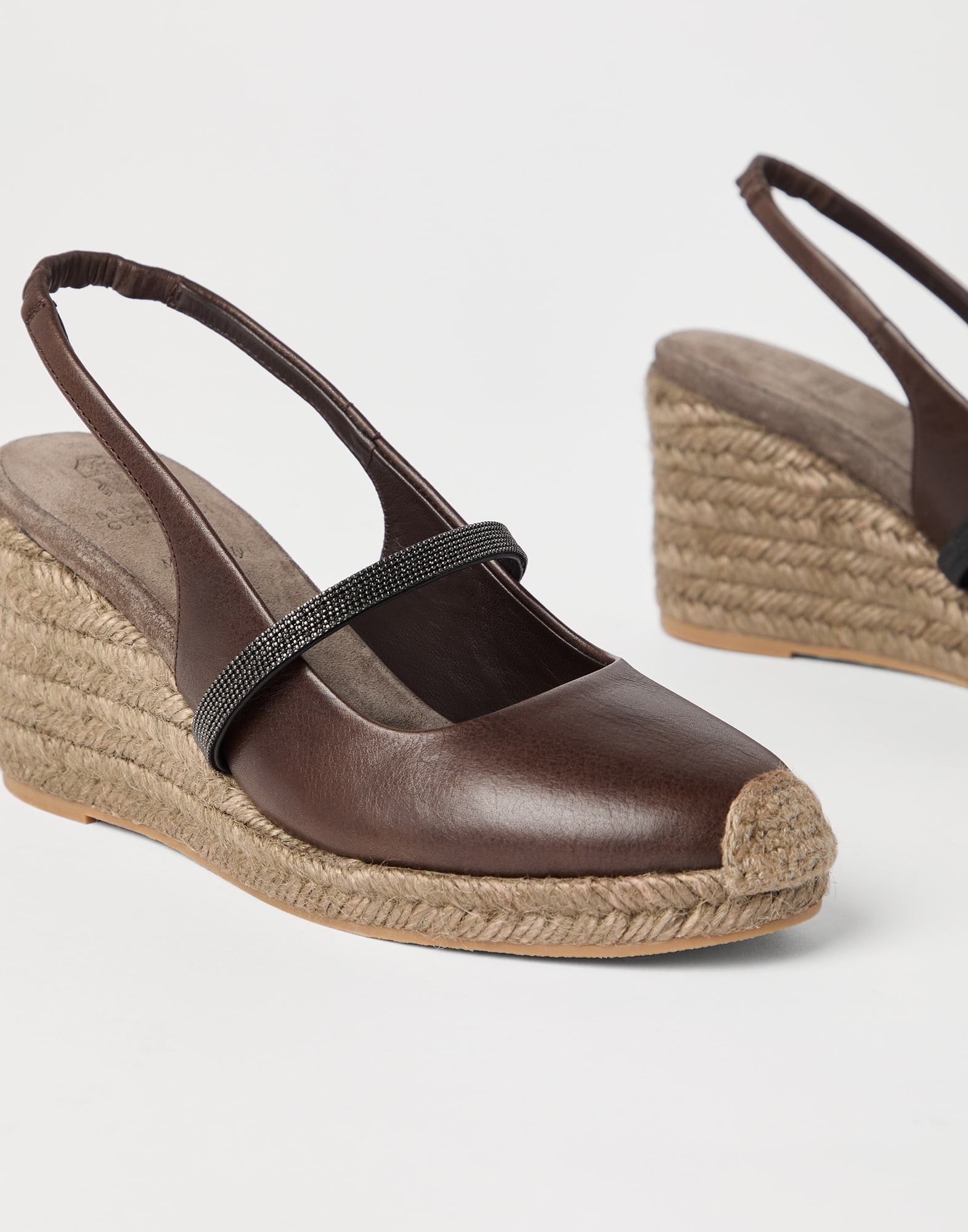 Riding calfskin espadrille wedges with precious strap - 3