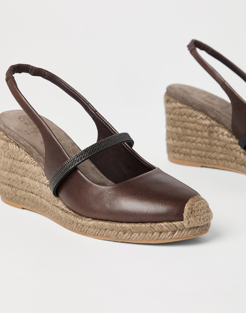 Riding calfskin espadrille wedges with precious strap 3