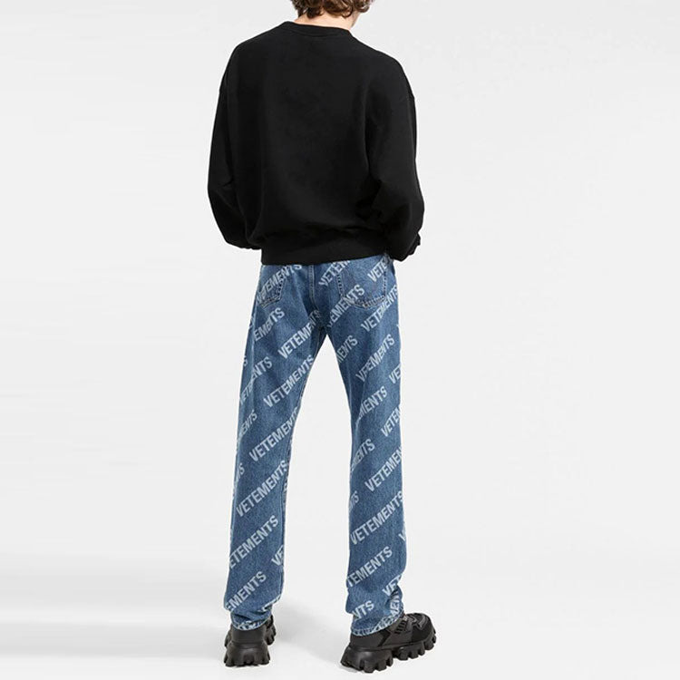 Men's Off-White FW21 Logo Printing Round Neck Long Sleeves Loose Fit Black OMBA035F21FLE0031084 - 3