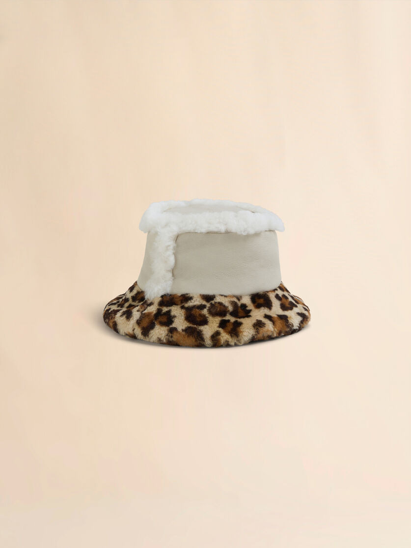 LEATHER AND SHEARLING BUCKET HAT - 3