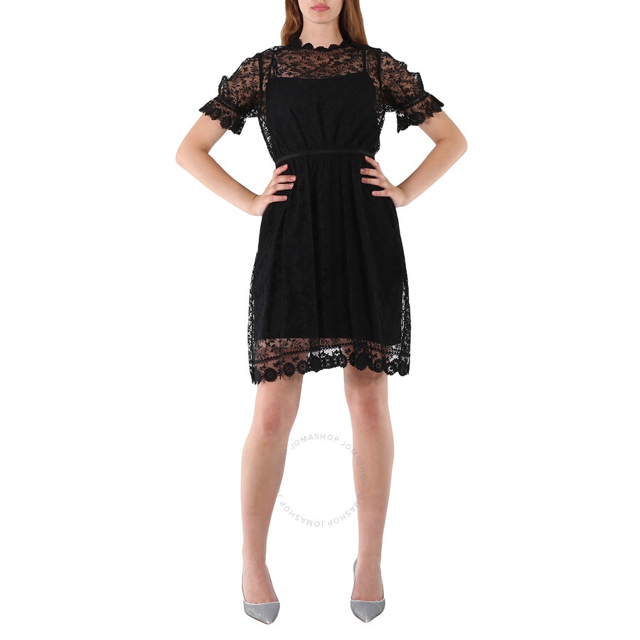 chinese dress ladies BURBERRY Size XS Black Lace Short Sleeve Drop Waist Knee Length Cocktail  Dress