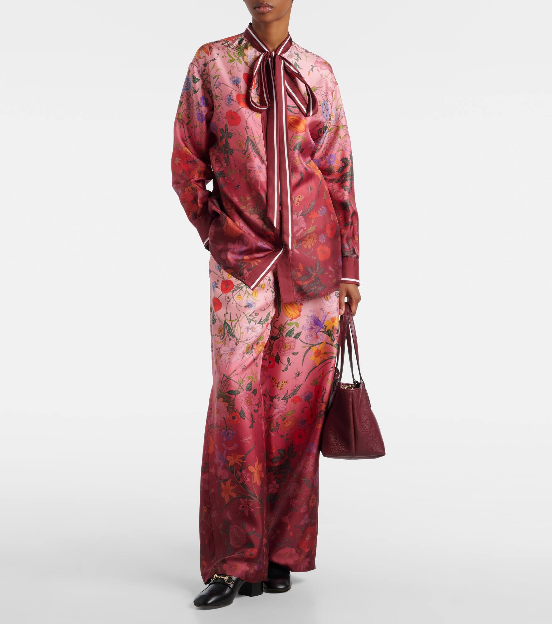 Floral silk wide-leg pants - 2