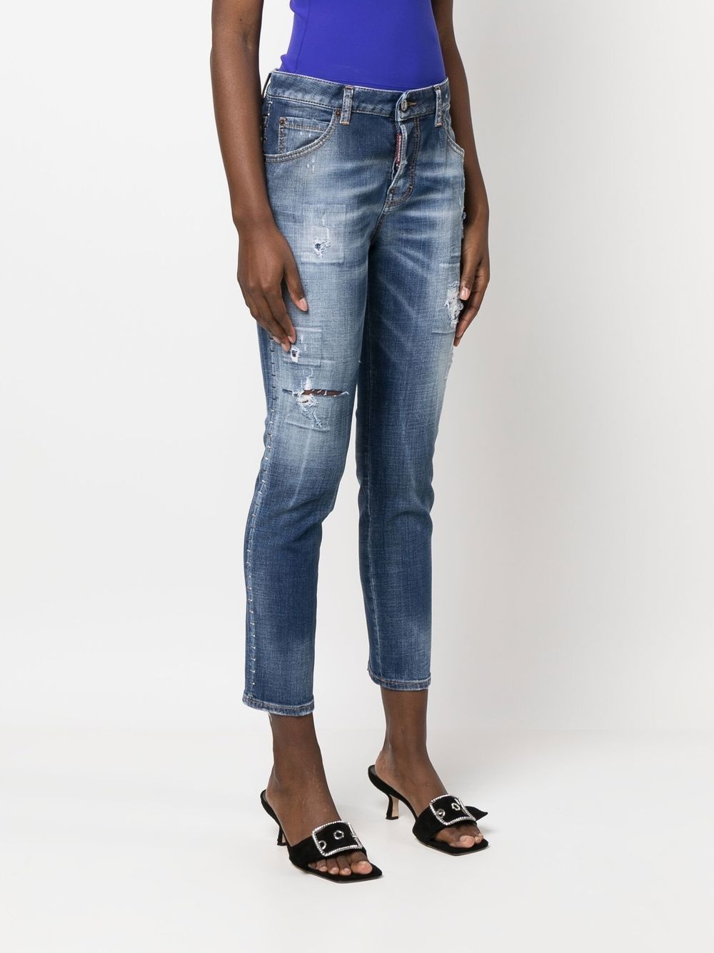 distressed cropped jeans - 3