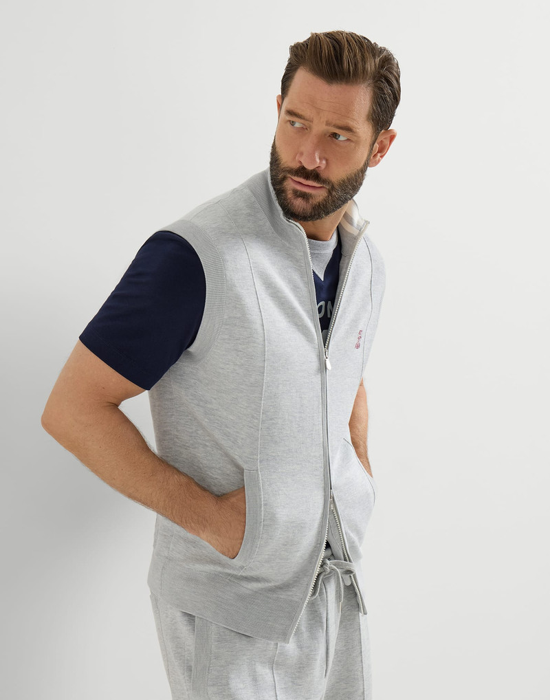 Cotton and silk French terry double knit vest with logo 5