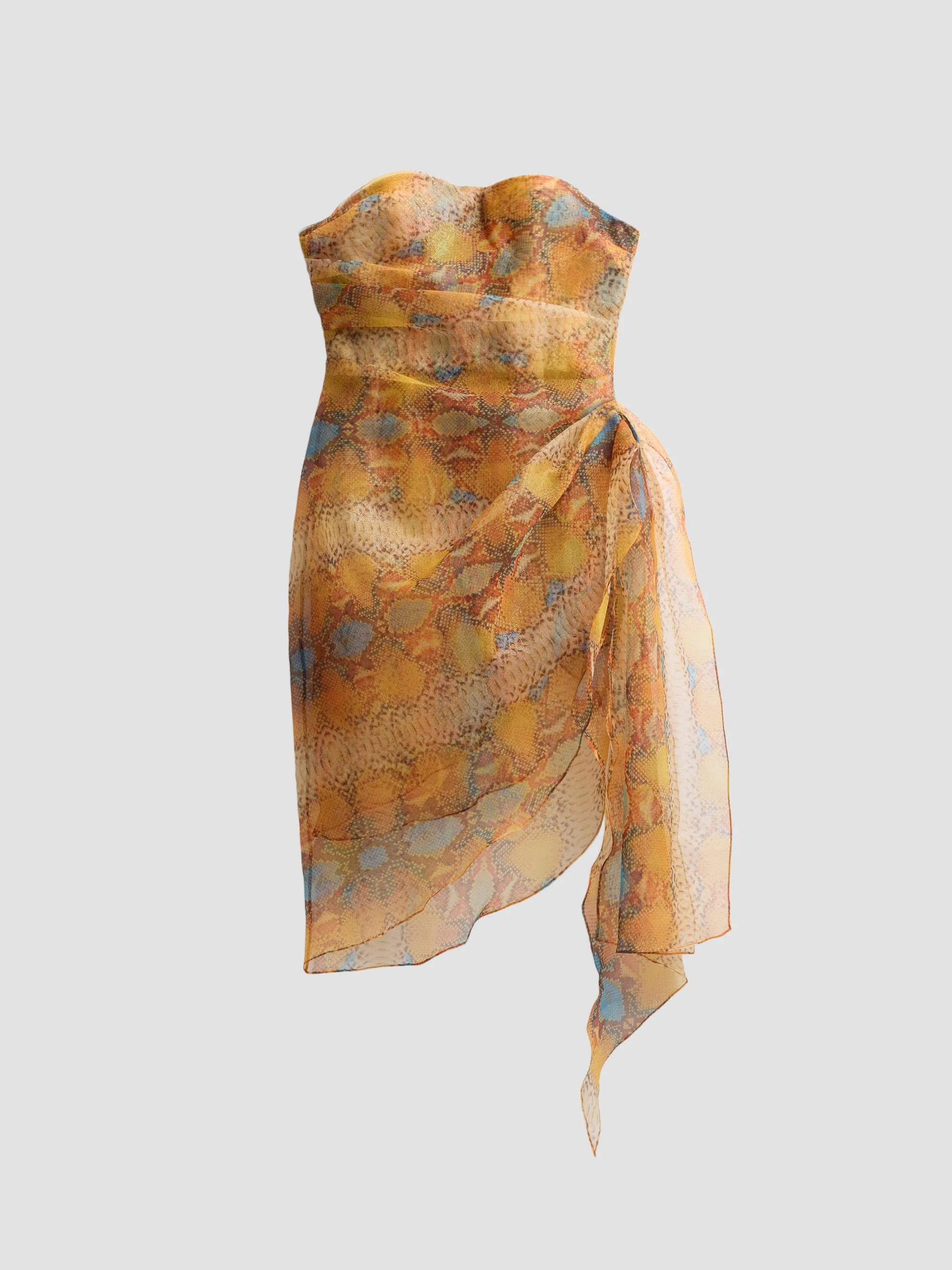 Women's Printed Asymmetric Strapless Mini Dress - Snake - 1