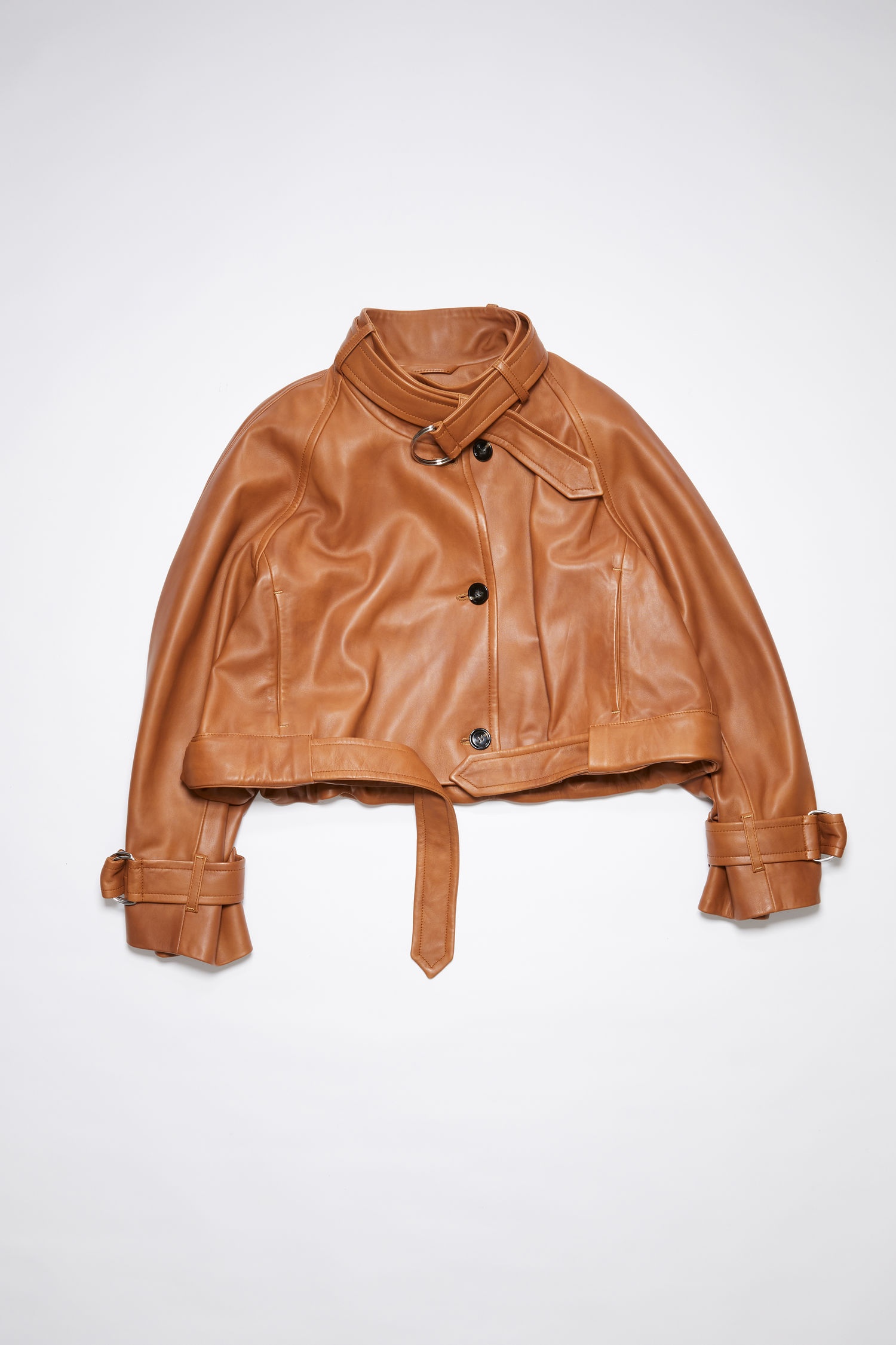 Strap leather jacket - Cognac brown - 5