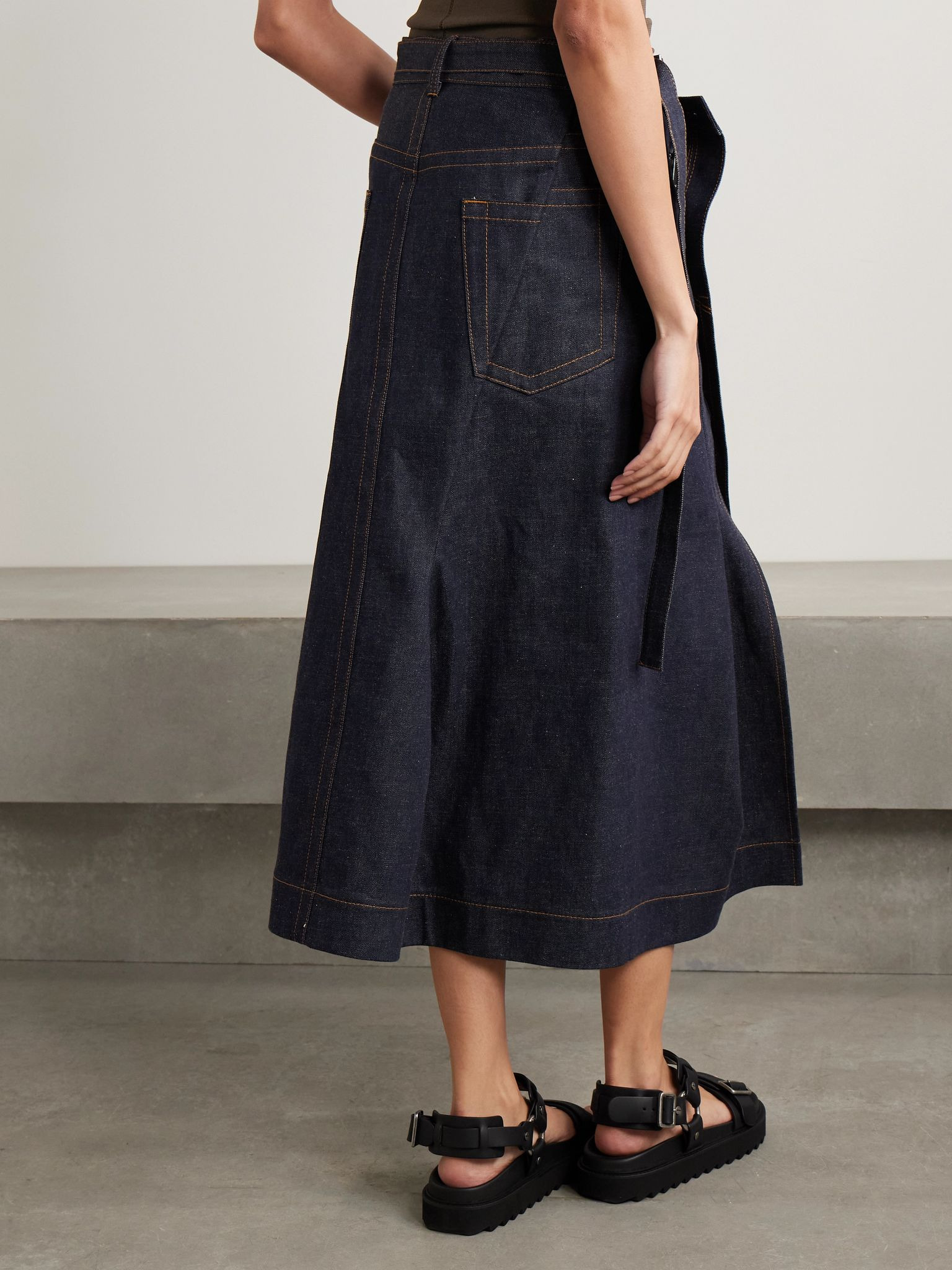 Belted denim midi skirt Indigo - 4