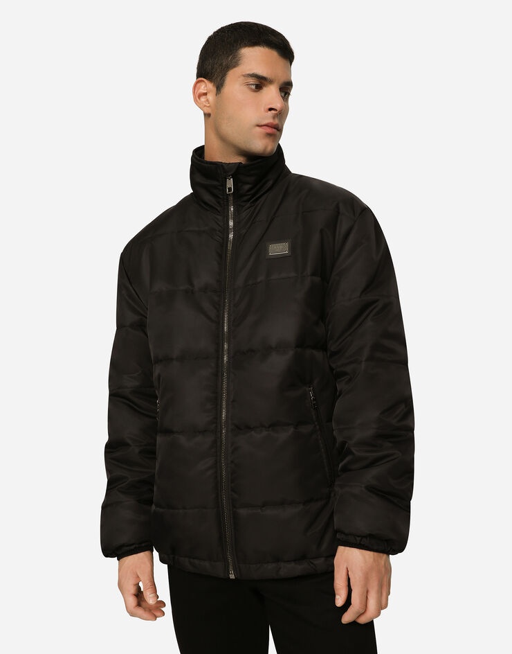 Nylon high-necked jacket with branded tag - 3