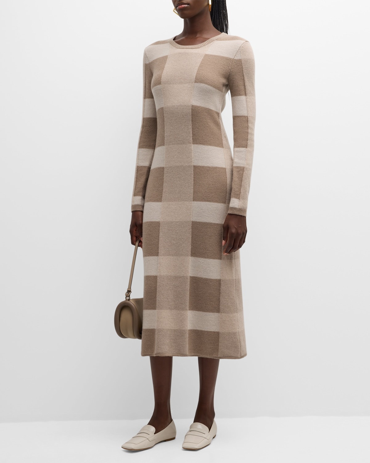 Wool-Cashmere Check Midi Sweater Dress - 3