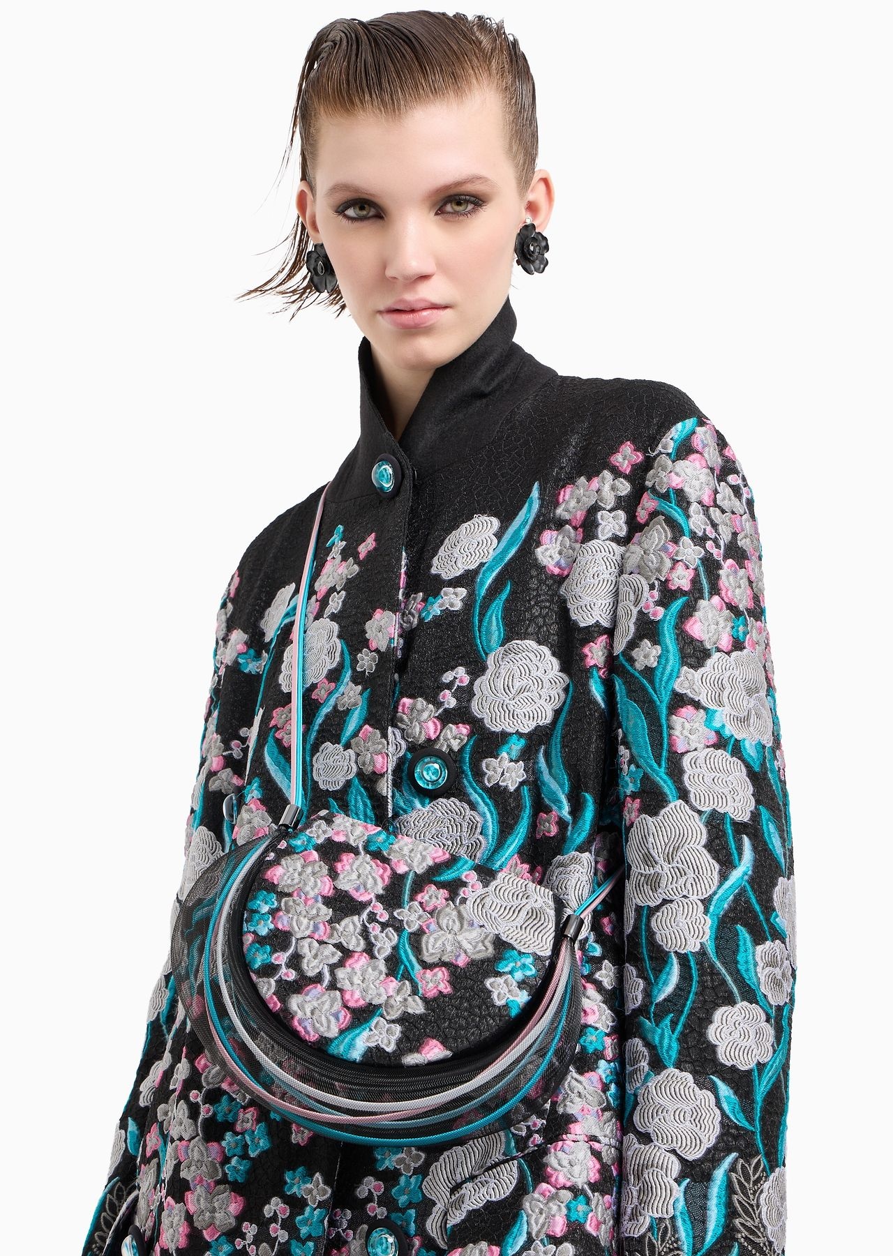 Velvet clutch bag with trailing floral embroidery and crinoline - 6