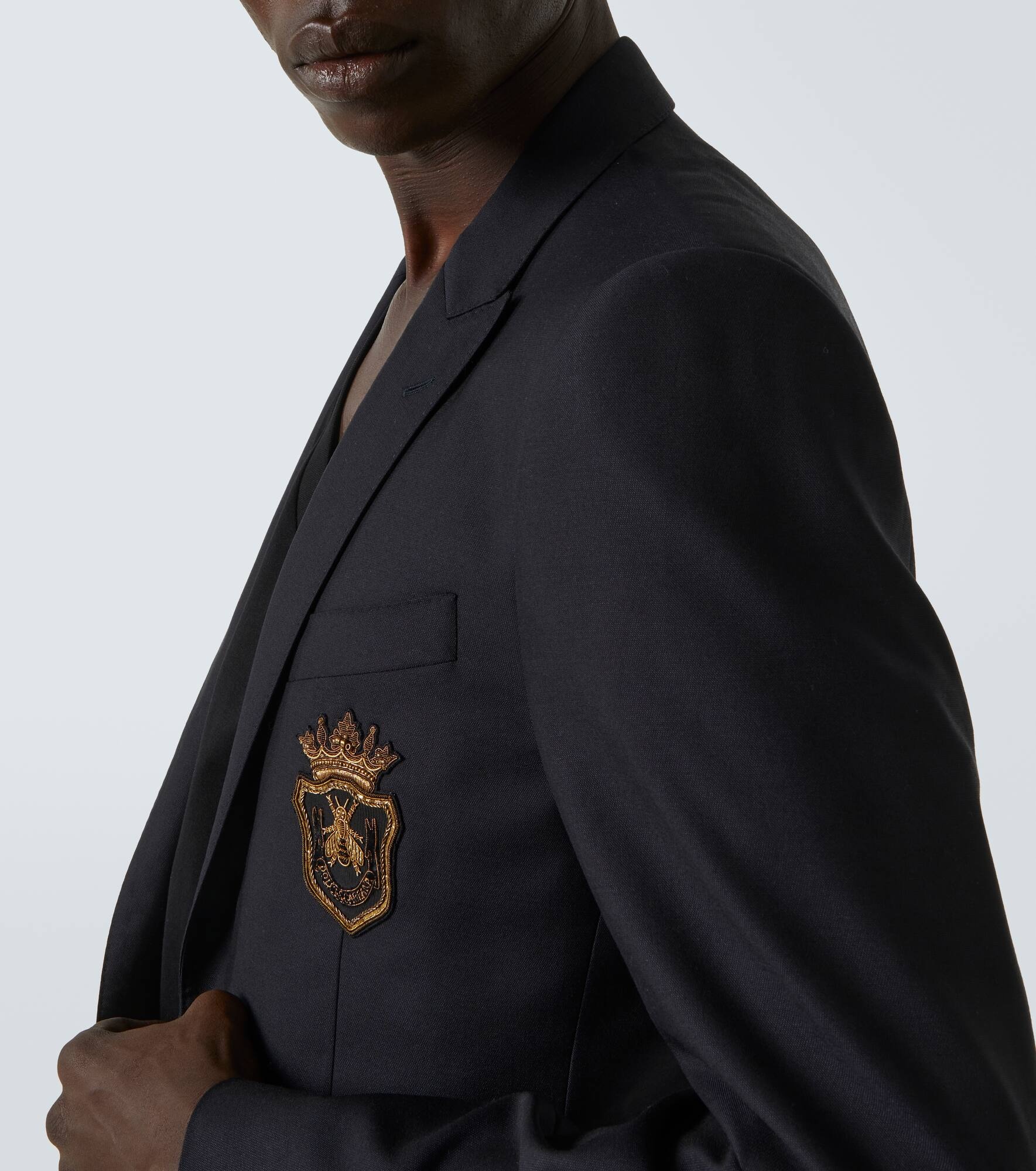 Patch-appliqué wool and silk blazer - 5