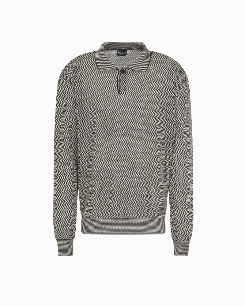ASV LINEN AND LYOCELL-BLEND POLO-COLLAR JUMPER WITH CHEVRON MOTIF 1