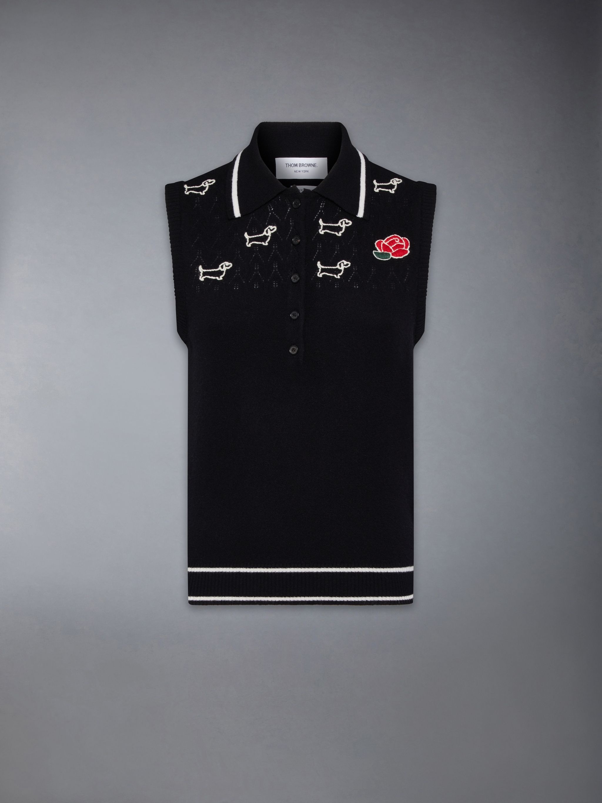 Merino Wool Pointelle Jersey Hector & Rose Sleeveless Polo - 7