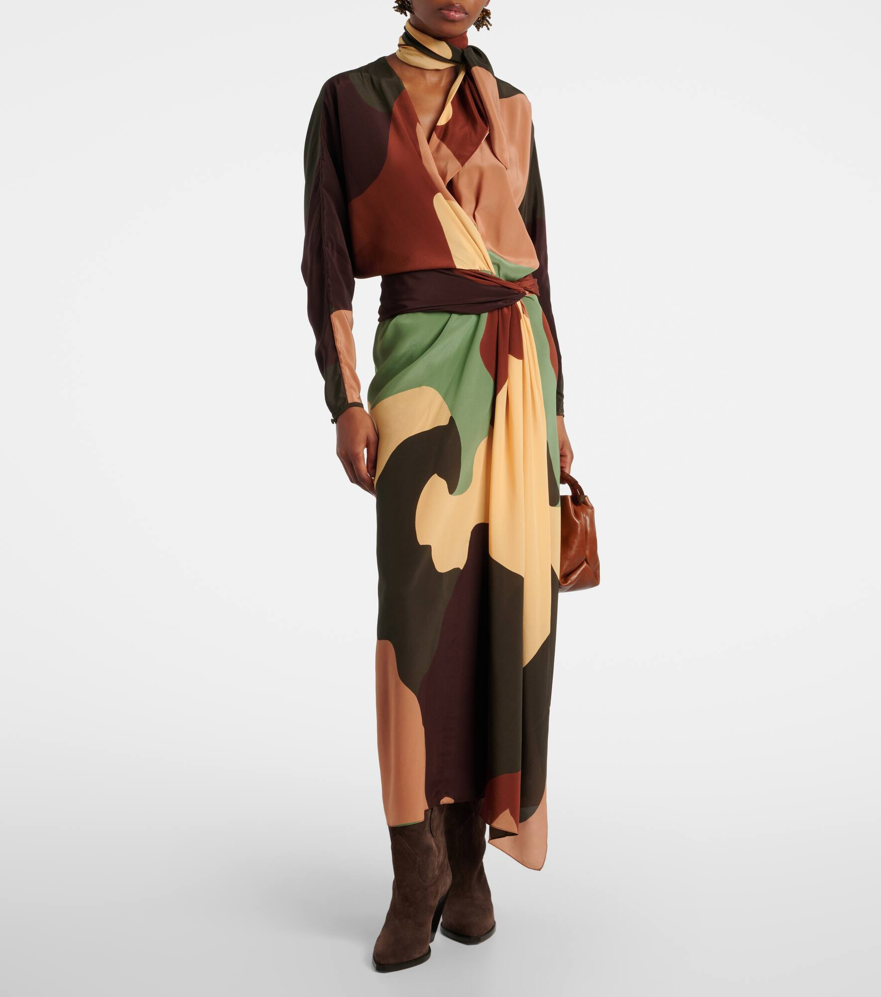 Printed scarf-detail silk maxi dress - 2