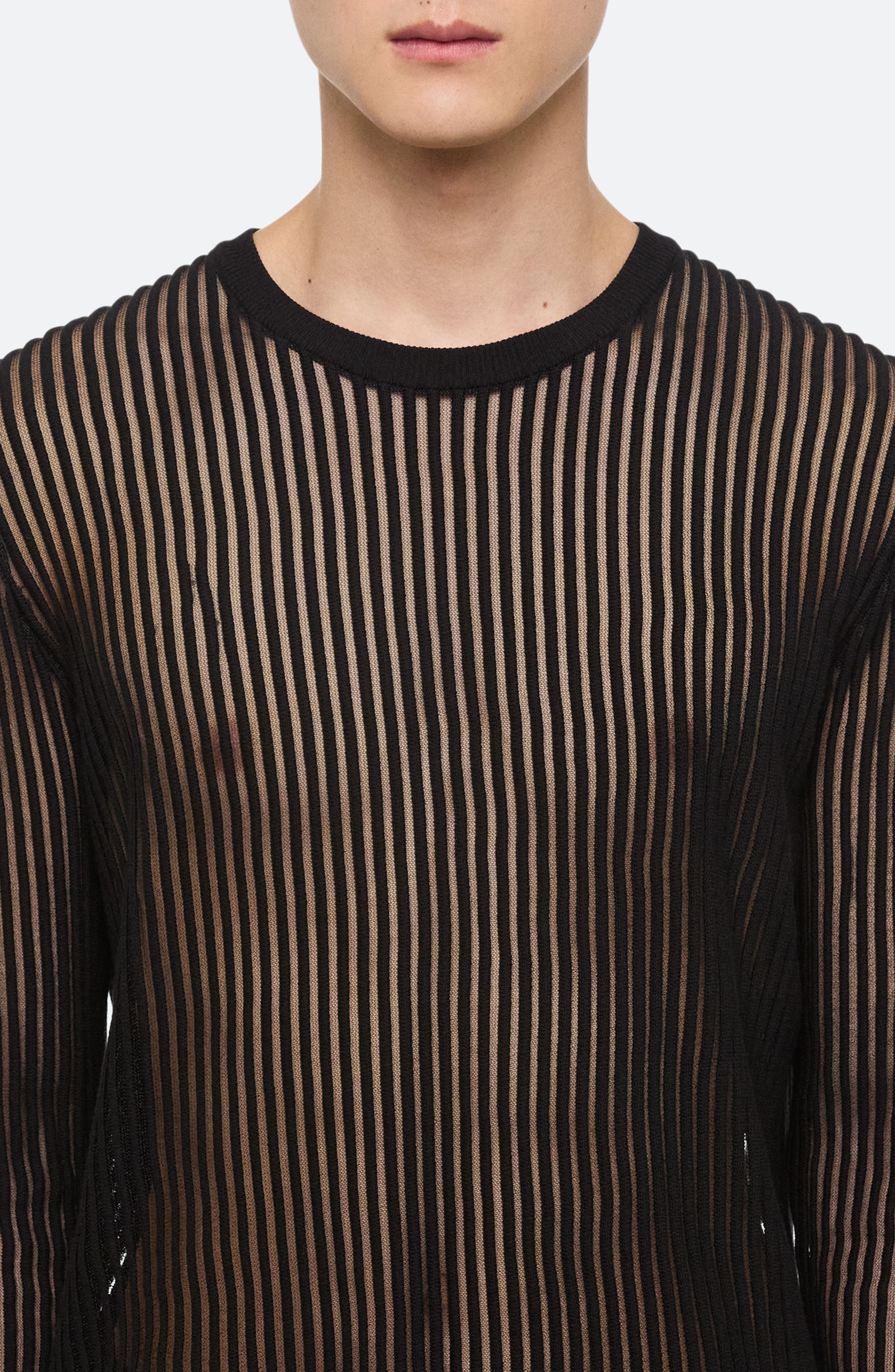 Helmut Lang Sheer Stripe Crewneck T-Shirt in Black at Nordstrom - 4