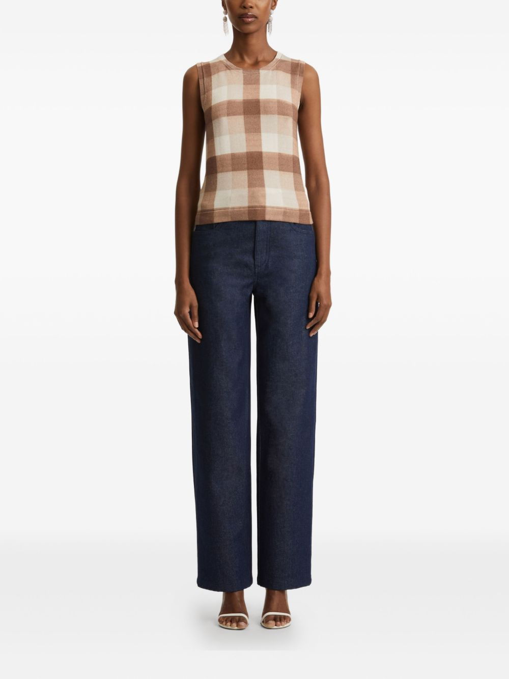 checked sleeveless vest - 2