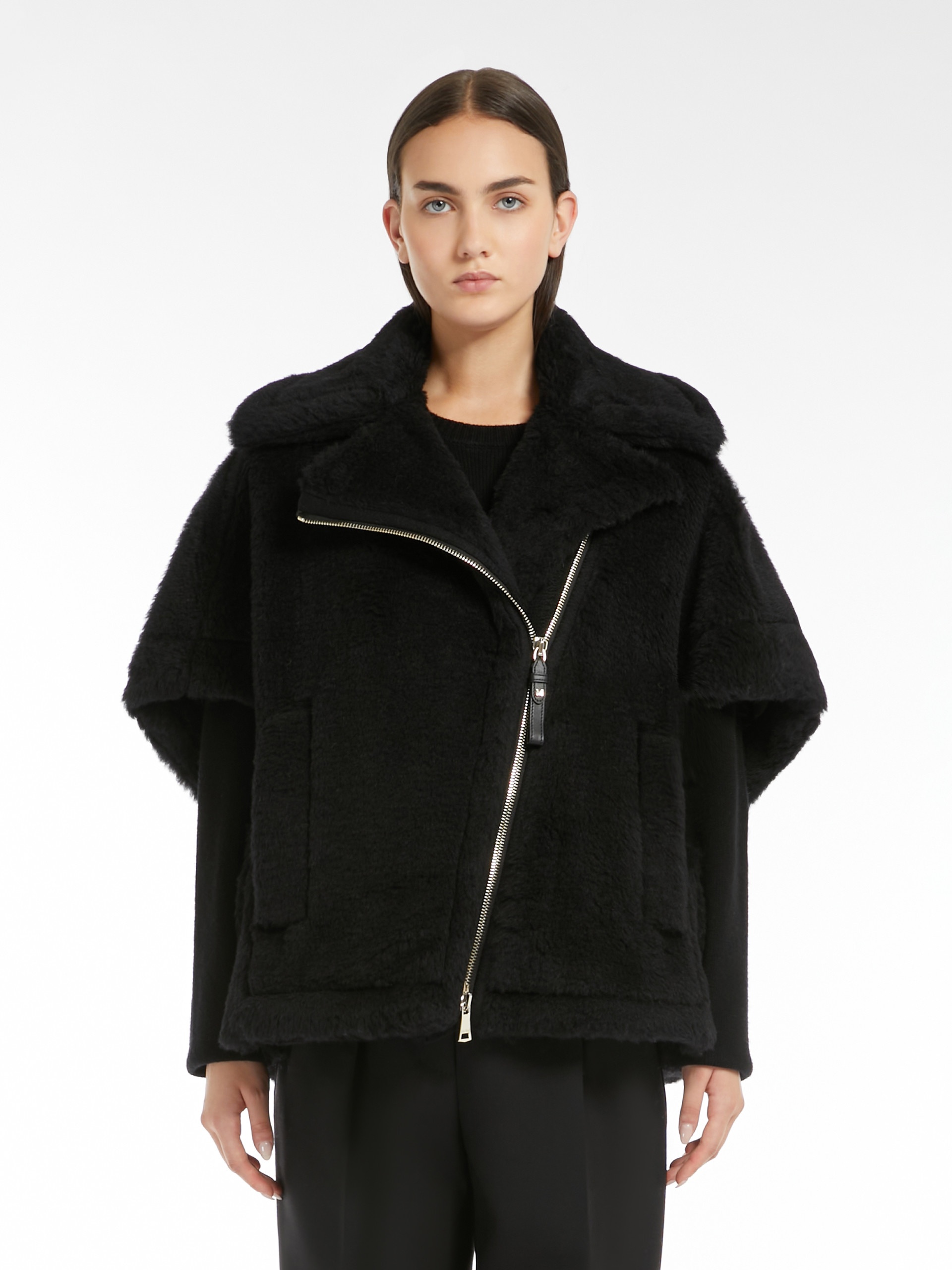 NEWMANTO1 Biker jacket cape in alpaca and wool Teddy fabric - 3