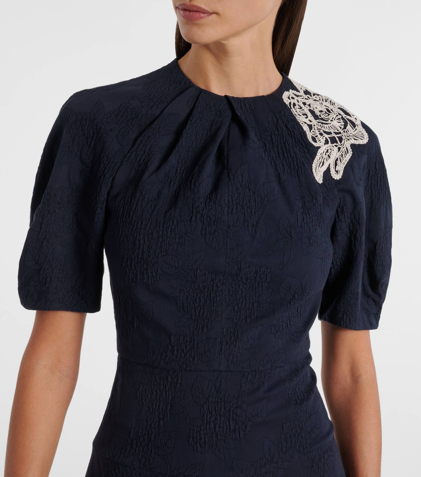 Floral cotton-blend jacquard midi dress - 4