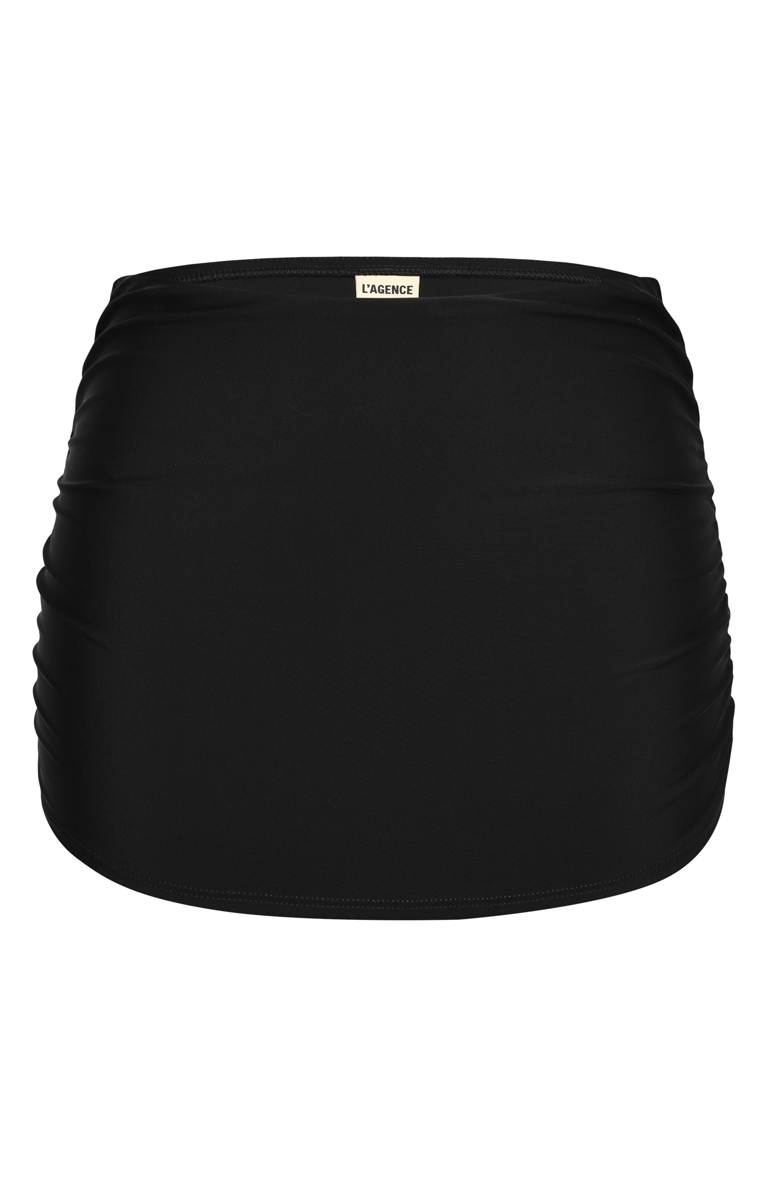 L'AGENCE Coco Ruched Skirted Bikini Bottoms in Black at Nordstrom - 4