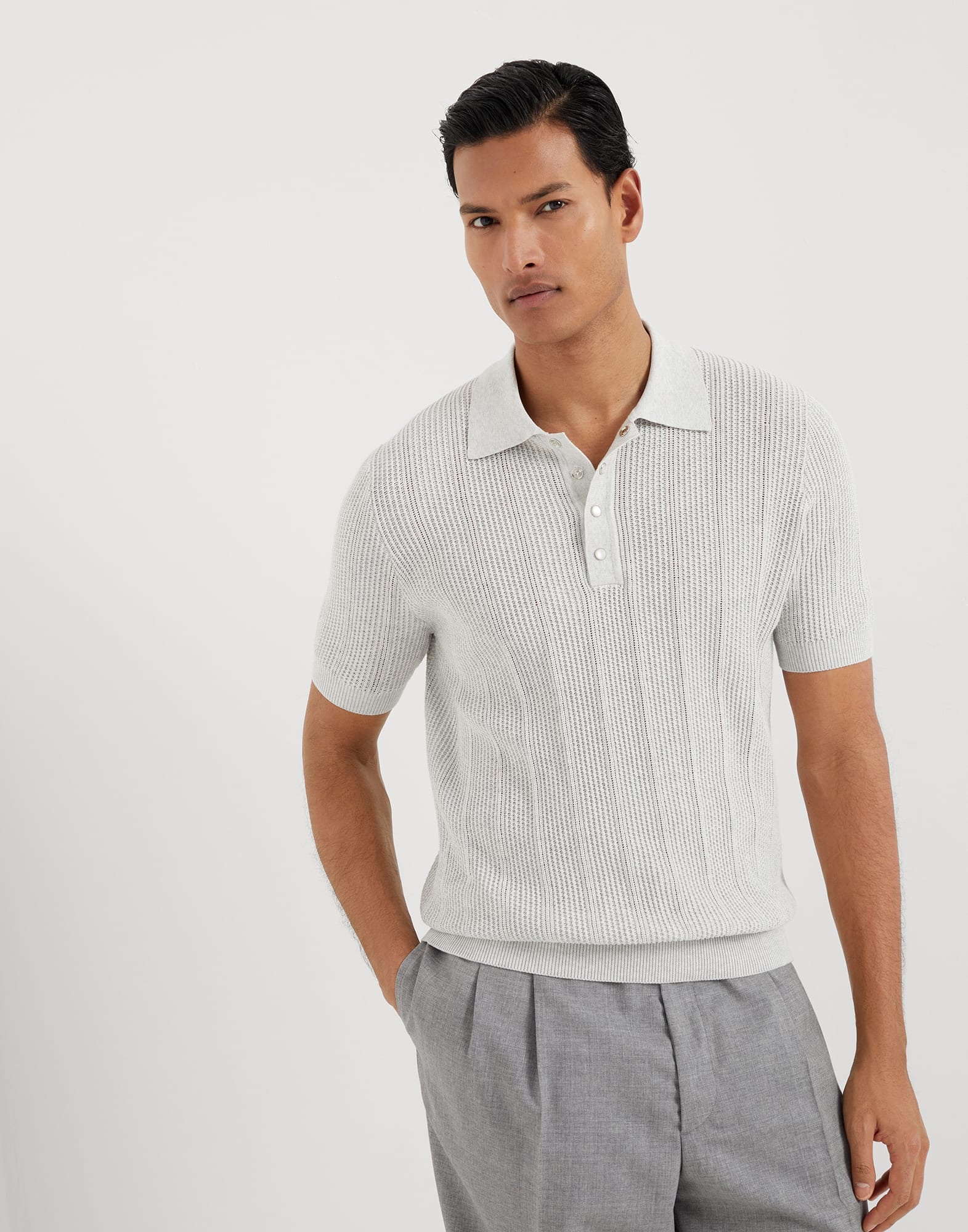 Cotton textured rib knit polo - 1