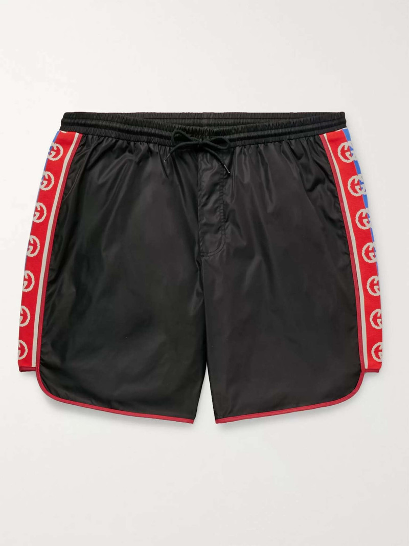 Slim-Fit Mid-Length Logo Webbing-Trimmed Swim Shorts 1