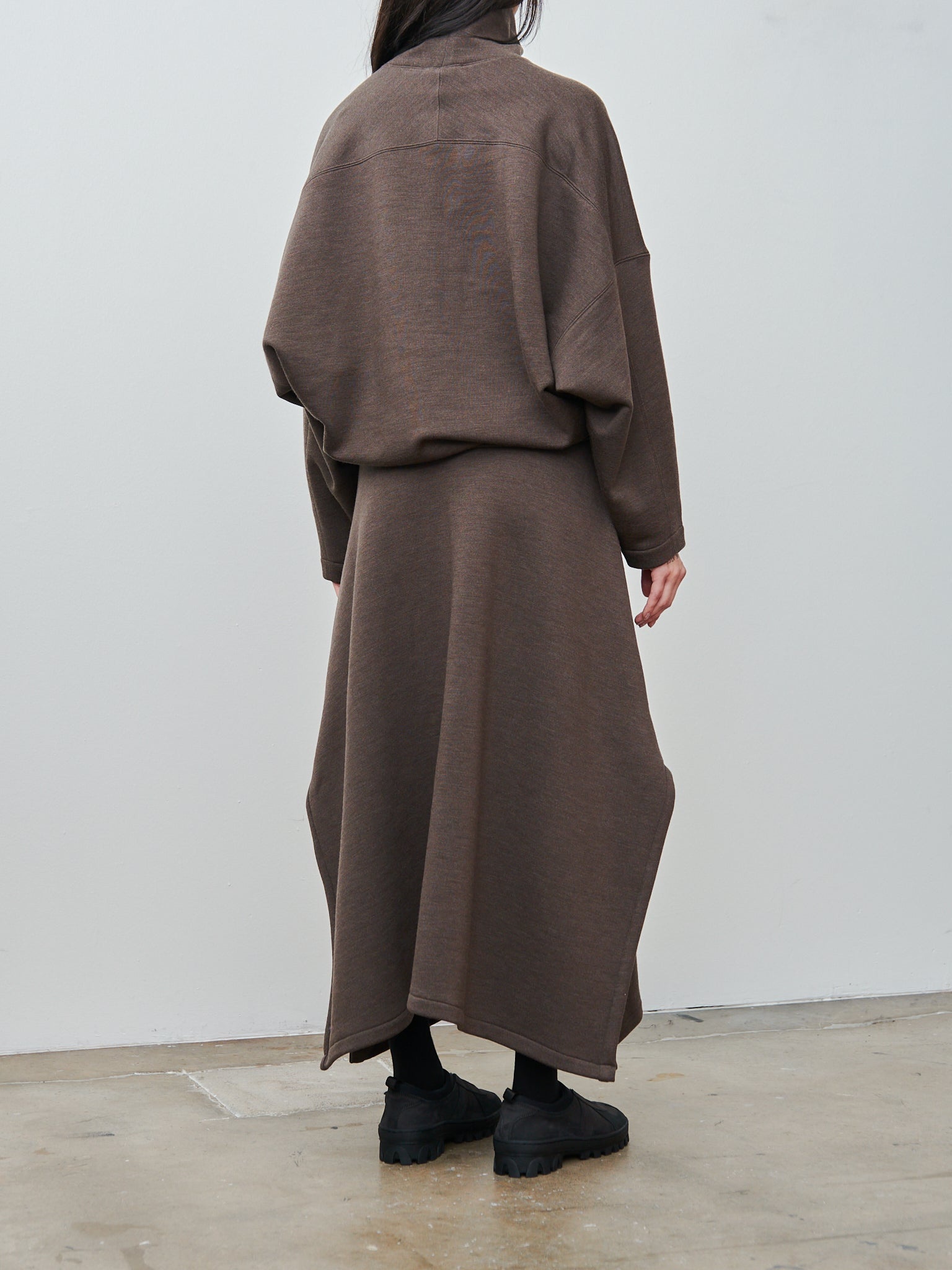 High Neck Sweatshirt - Dark Brown Melange - 4